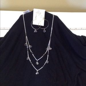 Dbl.Stack Necklace,smoky crystal and earrings